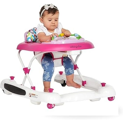 Dream On Me Go-Getter Baby Walker and Walk Behind Walker, Adjustable Seat Height, Comfortable Padded Seat, Easy to Fold, Pack and Store, Detachable Fun Tray, Pink