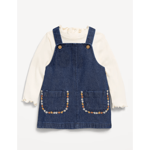 Sleeveless Denim Dress and Long-Sleeve Top Set for Baby