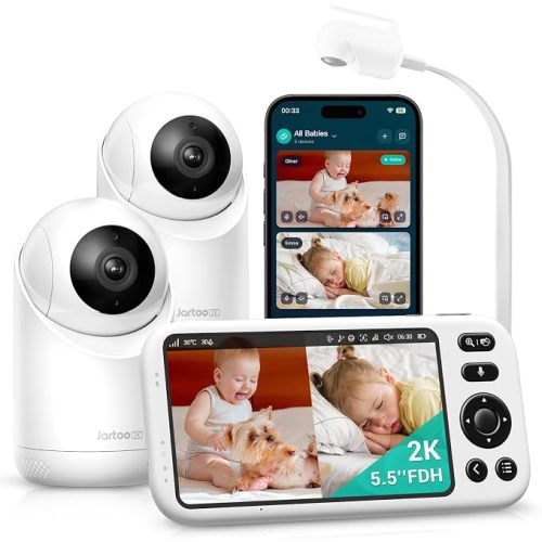 Jartoo Smart Baby Monitor with 2K Camera & Mount, 1860ft Long Range, 5.5" Screen, Hybrid Wi-Fi and No Wi-Fi Connection, AI-Powered Detection, Free App & 24/7 Recording, ANR