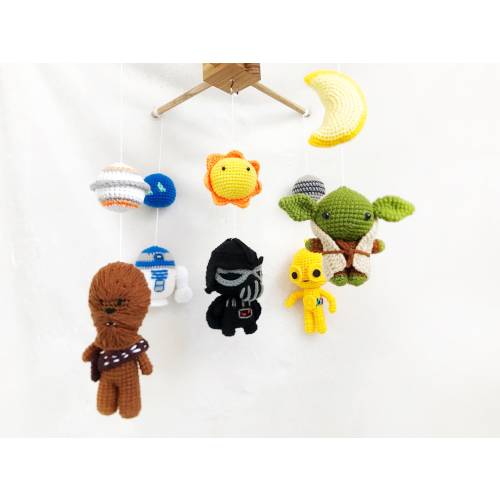 Star wars Baby Mobile , Outer space baby mobile,Yoda,Robot, Darth Vador crochet mobile, Baby Crib Mobile, Nursery mobile