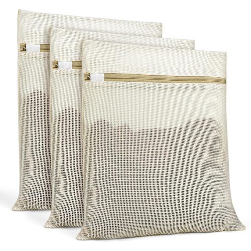Natural Cotton Mesh Laundry Bags 12x16" 3-Pack,Gentle Wash for Lingerie, Baby Clothes & Travel Essentials