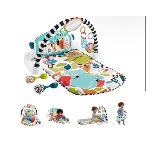 Fisher-Price Baby Musical Toy Set Glow and Grow Kick & Play Piano Gym Blue Playmat with 2 Rattle Maracas for Newborns Ages 0+ Months