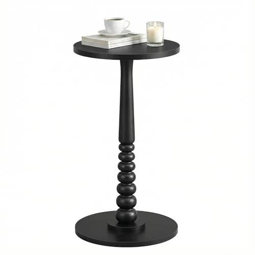 VASAGLE MARIEL Collection - Round Side Table, Small Drink End Table for Small Spaces, Accent Nightstand, Solid Wood Leg, Mid-Century Modern, for Living Room Bedroom, Ink Black ULET293BC01S