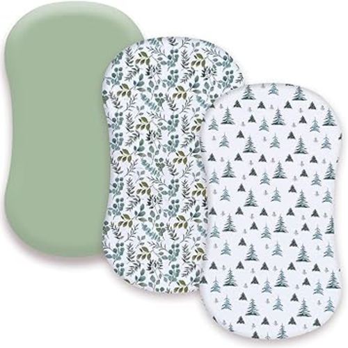 AMROSE 3 Pack Heavenly Soft Bassinet Sheets for Baby, Universal Fitted for Various Cradle and Bassinet Mattress Pad, Silk Touch Gentle Breathable Microfiber, Pine Tree and Eucalyptus