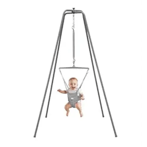 Jolly Jumper Elite (Grey) Baby Exerciser - Sturdy Frame, 6 ft Tall Stand Baby Jumper, Indoor and Outdoor Exercise Saddle Seat, Adjustable Height, for Infants up to 28 lbs