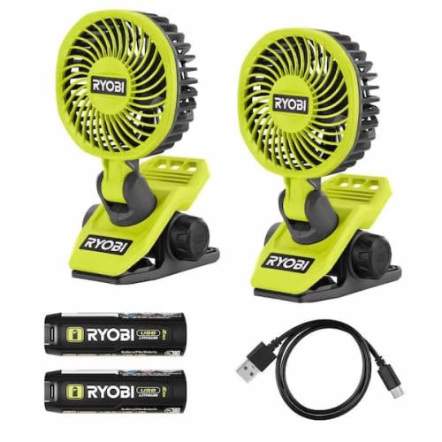 USB Lithium Clamp Fan Kit 2-Pack with (2) 2.0 Ah USB Lithium Batteries and Charging Cable