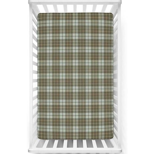 Tartan Themed Fitted Mini Crib Sheets,Portable Mini Crib Sheets Toddler Bed Mattress Sheets-Crib Mattress Sheet or Toddler Bed Sheet,24“ x38“,Pale Green Pale Brown