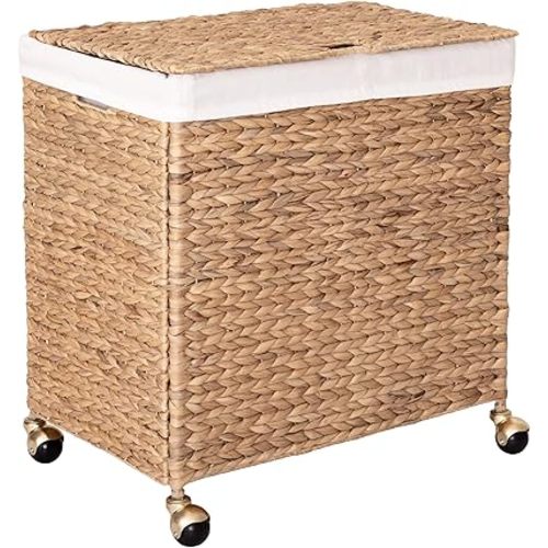 Seville Classics Premium Natural Handwoven Portable Laundry Bin Basket with Carrying Handles, Household Storage for Clothes, Linens, Sheets, Toys, Rattan, 3-Piece Hamper Set