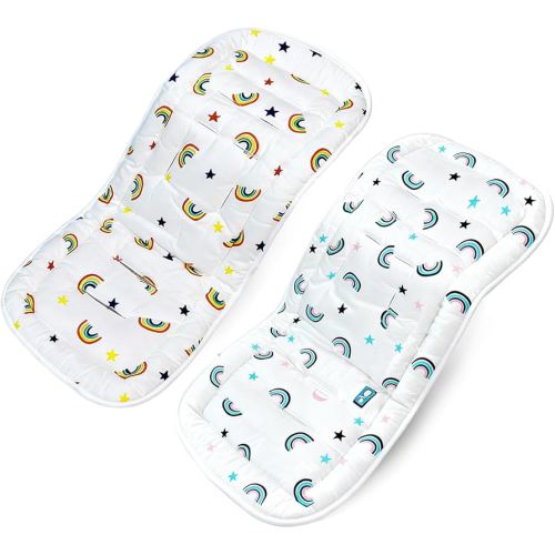 Baby Stroller Cushion, Baby Stroller Seat Liners Universal Stroller Liner, 100% Cotton Breathable and Soft Reversible Toddler Infant Car Seat Insert 34x78cm 1 Pack (Orange Blue Rainbow)