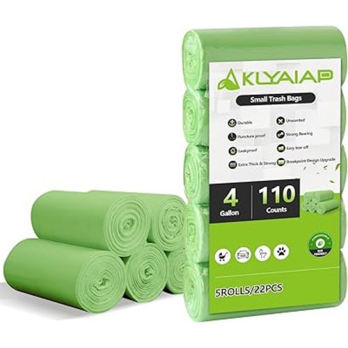 110 Counts Aklyaiap Small Trash Bags Biodegradable, Extra Thick & Strong 4 Gallon Trash Bag Green, Unscented Small Garbage Bags, Easy Tearing Waste Basket Liners for Kitchen, Bathroom, Bedroom, Office