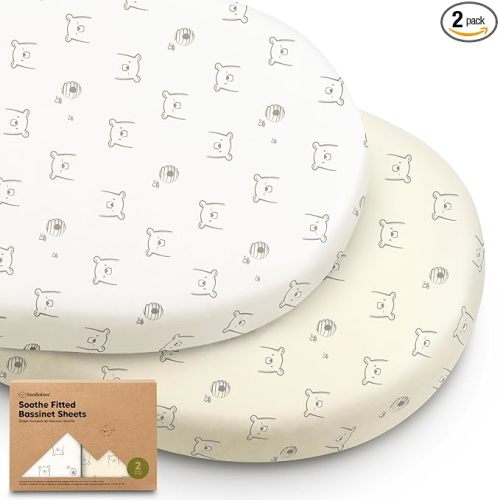 2-Pack Organic Baby Bassinet Sheets Boys, Girls - 100% Cotton Bassinet Mattress Sheets Compatible with Halo Bassinest Swivel Sleeper, Graco, Baby Delight, Universal Bassinet Fitted Sheets(Bumble Bear)