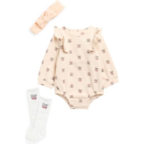 Kids' Fleece Cherry Graphic Bodysuit, Socks & Headband Set