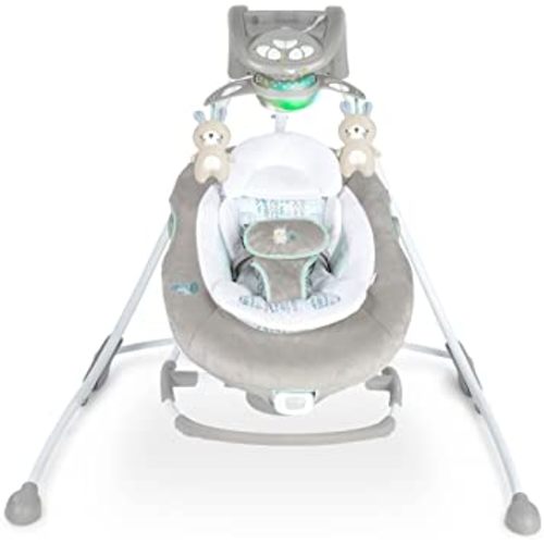 Ingenuity InLighten 2-in-1 Baby Swing & Rocker with Vibrations, Swivel Seat, Easy-Fold, Sounds & Lights, 0-9 Months Up to 20 lbs (Spruce)