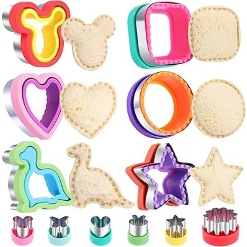 12 Pcs Sandwich Cutter and Sealer Set, Bread Decruster Pancake Maker DIY Cookie Cutters Vegetable Cutter Shapes for Kids, Ideal for School Lunch Boxes and Bento Boxes Boys Girls