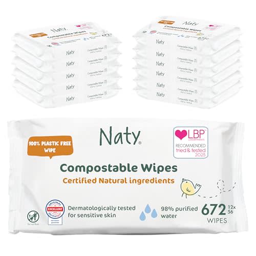 Eco by Naty Unscented Baby Plant based Compostable Wipes, 0% plastic, No nasty chemicals, White, 672 Count