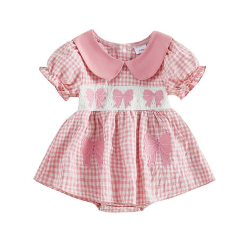 BOWTIES Checkered Romper Dress - Hazel & Bo