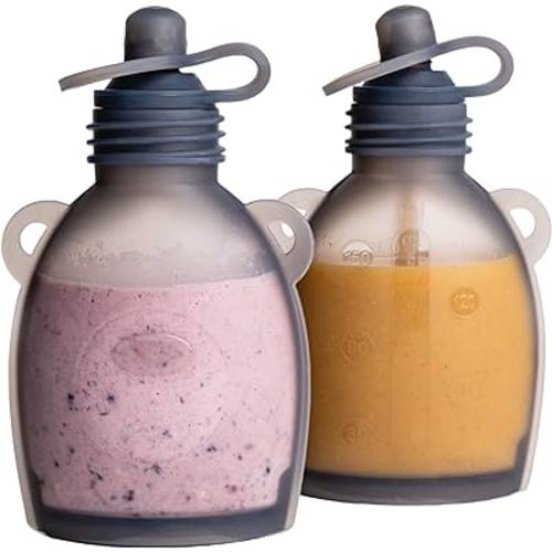 SCWEEZBABY Reusable Baby Food Pouches 2 Pack 5oz, Silicone Squeeze Pouches for Babies and Toddlers, Washable Squeezable Pouch for Applesauce, Smoothies and Purees, Freezer and Dishwasher Safe