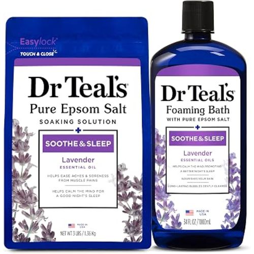 Dr. Teal's Epsom Salt Soaking Solution and Foaming Bath with Pure Epsom Salt Combo Pack, Lavender