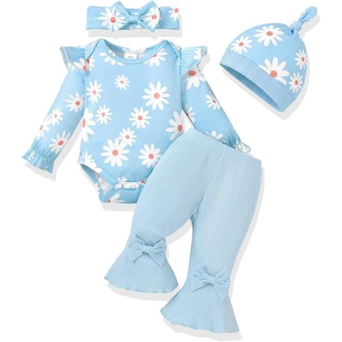 Baby Girl Clothes Ruffle Sleeve Romper Flared Pants Infant Outfit