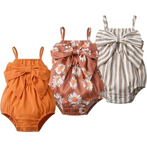 Newborn Infant Baby Girls Summer Sleeveless Romper Sling Vest Jumpsuit One-Piece Skirt Outfits 3 Pack