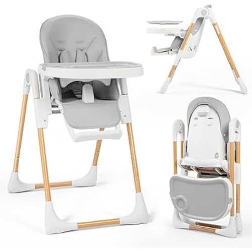 TODEFULL 3 in 1 Foldable Baby High Chair, Infant High Chairs for Babies and Toddlers, 6 Height & 5 Recline Adjustable Toddler Feeding Chair, 2 Tray Depth & 3 Footrest Angles, 2 Built-in Wheels, Black
