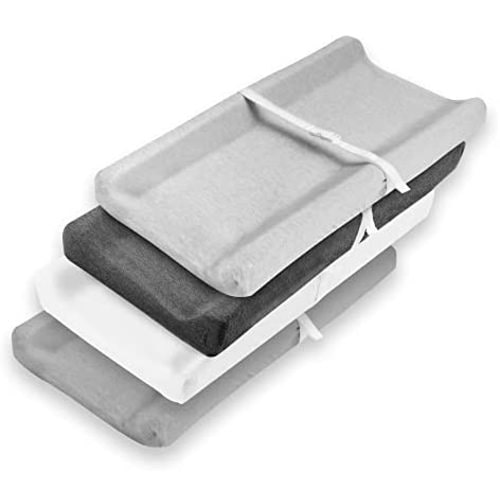 Changing Pad Cover – Baby Changing Pad Covers 4 Pack – Boy or Girl Changing Pad Cover – Pure Cotton Machine Washable Solid Grey and White Changing Table Cover – Diaper Changing Sheets