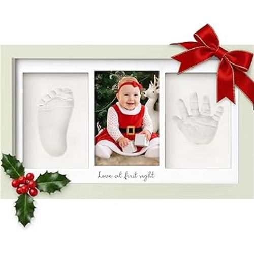 KeaBabies Baby Hand and Footprint Kit - Clay Handprint Keepsake Frame, Newborn Nursery Picture Frame, Personalized New Mom Gifts for Baby First Christmas Shower (Sage)