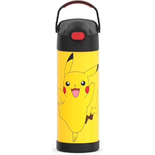THERMOS FUNTAINER 16 Ounce Stainless Steel Vacuum Insulated Bottle with Wide Spout Lid, Pokemon
