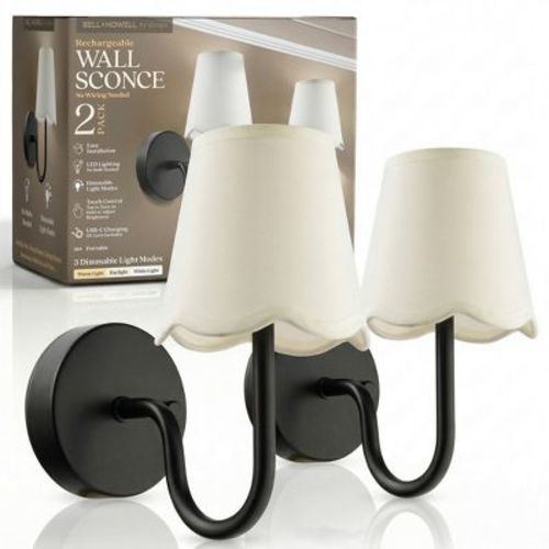 Bell + Howell Wall Light Black 2 Pack Rechargeable LED Wall Sconces Cordless Dimmable Touch Control Lights