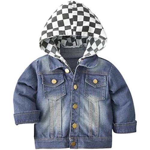 IDOPIP Toddler Kid Baby Boys Girls Denim Jacket Long Sleeve Button Down Jeans Coat Cowboy Overcoat Hoodie Casual Outwear