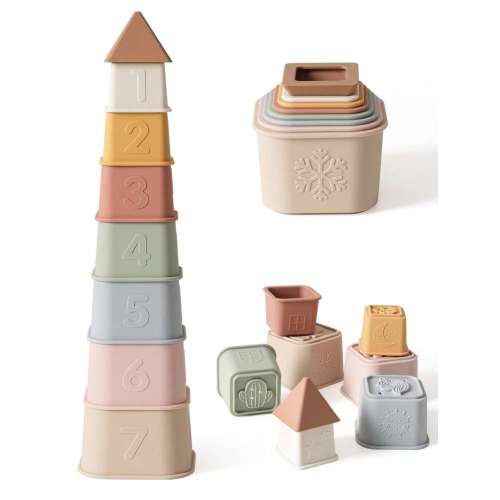 8pcs Baby Silicone Stacking Cups Set, Early Education Stacking Blocks, Silicone Stacking Toys For Toddlers for Sale Australia| New Collection Online| SHEIN Australia