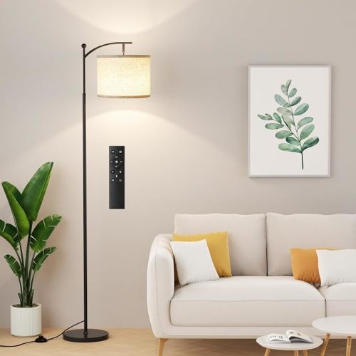 60" Floor Lamp with Remote and Stepless Dimmable Bulb, Black Pole