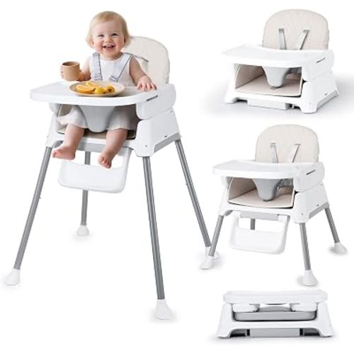 3 in 1 Baby High Chair, Bellababy Adjustable Convertible Chairs for Babies and Toddlers, Compact/Light Weight/Portable/Easy to Clean, Beige
