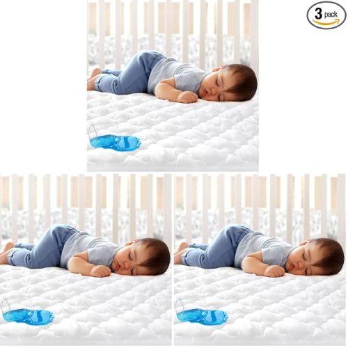 Crib Mattress Protector Sheets Fitted Waterproof Crib Mattress Pad Cover, Noiseless & Machine Wash 100% Absorbent Crib/Toddler Mattress Protector Sheet Quilted, White, 52" x 28" (Pack of 3)