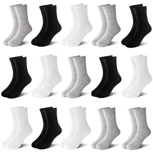 15 Pairs Toddler Socks Kids Socks Boys Crew School Athletic Mid Calf Dress Socks for 1-13 Years Boys Girls Children