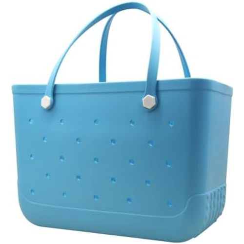 X-Large Waterproof Sandproof Rubber Beach Tote Bag with Zipper Pocket and Phone Kickstand Cup