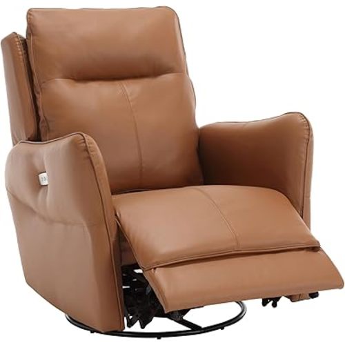 MINCETA Power Recliner Chairs,Modern Upholstered 270 Swivel Nursery Rocker Glider Recliner for Living Room,PU Leather in Brown