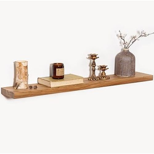 Fun Memories Wood Floating Shelves 40 Inch Long, Solid Elm Wood Wall Shelves Set of 1 for Kitchen, Living Room, Bedroom, Wall-Mounted Rustic Wooden Bathroom Shelf Storage Shelf for Farmhouse, Natural