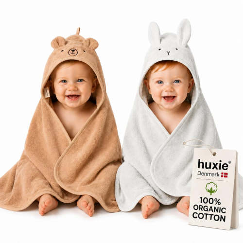 Organic Hooded Towel Rabbit Pearl Grey/Bear Natural (2-pack) – huxie Denmark