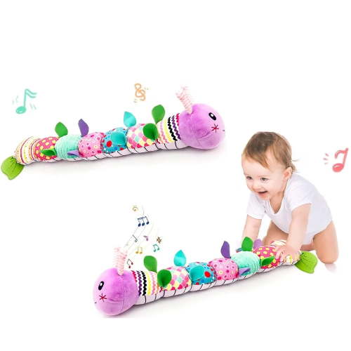 Adakot Baby Toys 0-6 Months, Musical Caterpillar Infant Toy with Multi-Sensory Crinkle, Rattle and Textures, Learning Activity Toys Gifts for Newborn 1 2 Year Old Boys Girls, Purple