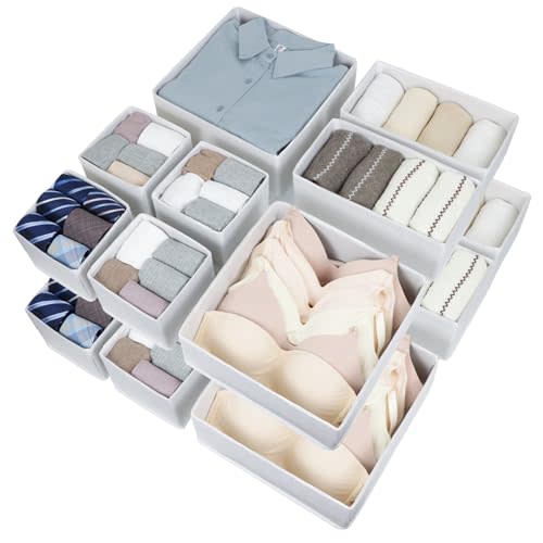 Fordonral 16 Pack Drawer Organizer Clothes, Foldable Fabric Dresser Organizer Closet Organizers and Storage Box for Underwear,Folded Clothes,Baby Clothing,Socks,Bra,Towels,Ties(White)