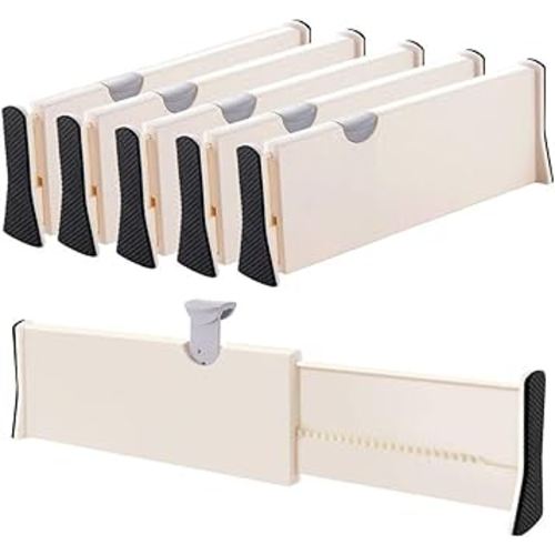 Drawer Dividers Organizer 5 Pack, Adjustable Separators 4" High Expandable from 11-17" for Bedroom, Bathroom, Closet,Clothing, Office, Kitchen Storage, Strong Secure Hold, Foam Ends, Locks in Place
