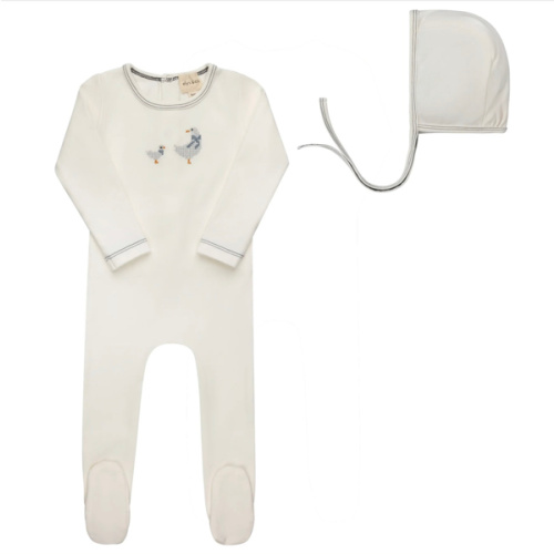 Baby Boy Footie (Stretchy) and Bonnet | Cotton | Cross Stitch Duckling | Ely’s & Co – Ely's & Co.