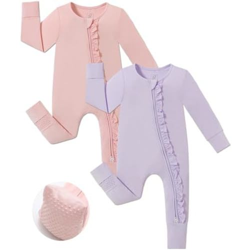 Baby Girl Viscose from Bamboo Sleeper Pajamas with Mitten Cuffs