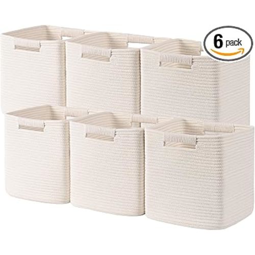 11 Inch Storage Cubes, 6 Pack Cube Storage Bins for Organizing, Cotton Rope Woven Baskets for Shelves, Bathroom, Kids Room, Closets, Baby Nursery