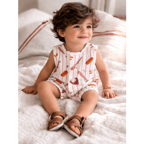 Muslin Shortie Romper, Baseball Game