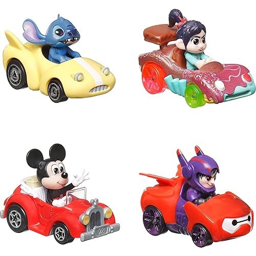 Hot Wheels Mattel Disney and Pixar RacerVerse 4-Pack of 1:64 Scale Die-Cast Cars with Character Drivers, Optimized for Track Racing