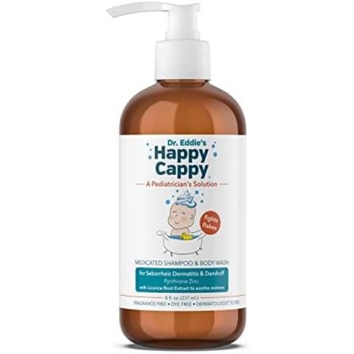 Happy Cappy Cradle Cap Medicated Shampoo & Body Wash with Comb - Baby Dandruff Shampoo, Helps Infants w/Seborrheic Dermatitis, Reduces Flakes & Redness, Dermatologist Tested, Fragrance Free - 8 fl oz