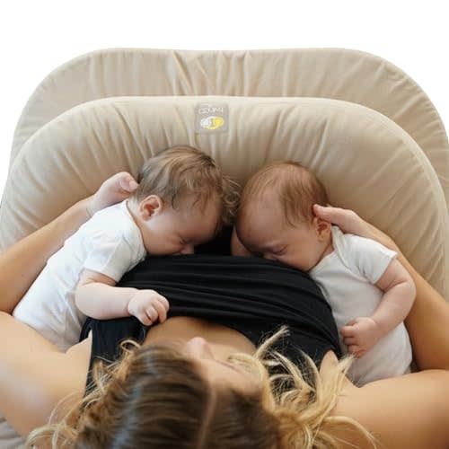 TwinGo Pillow for Twins – Tandem Breastfeeding & Bottle Feeding Nursing Pillow – Adjustable XS to Plus Size – Feeding Support for Parents of Twins (Neutral Color)
