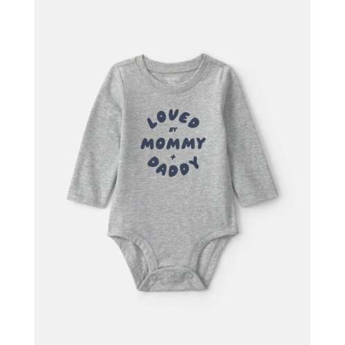 Baby Boy 'Loved By Mommy & Daddy' Long-Sleeve Graphic Bodysuit - Grey | Carter's
